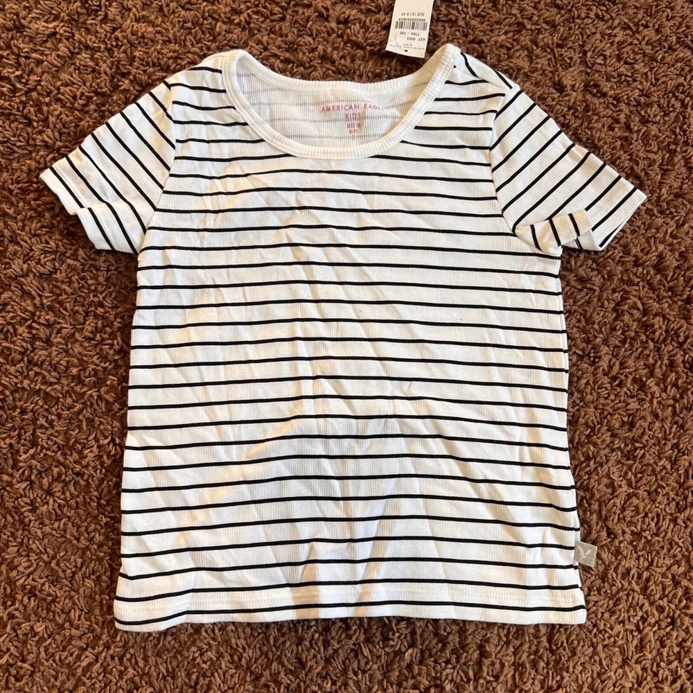 American Eagle Kids Striped Ribbed Tee Top Short Sleeve White‎ Black Size 10 NWT